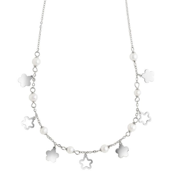 Collana Donna Mya Boccadamo In Acciaio Rodiato Con Charm A Fiori E Perle Bianche 3 - Verre Gioielli Collana Donna Mya Boccadamo In Acciaio Rodiato Con Charm A Fiori E Perle Bianche
