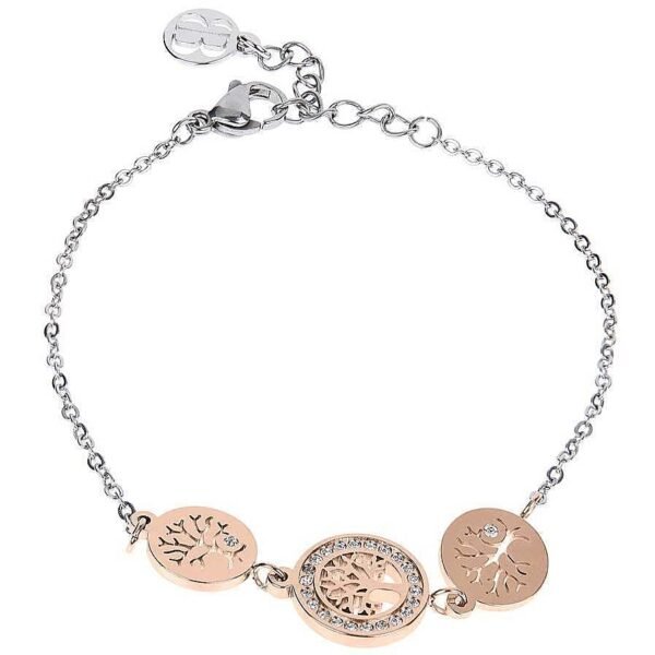 Bracciale Donna Mya Boccadamo In Bronzo Rodiato Con 3 Ciondoli A Albero Della Vita In Oro Rosa E Strass