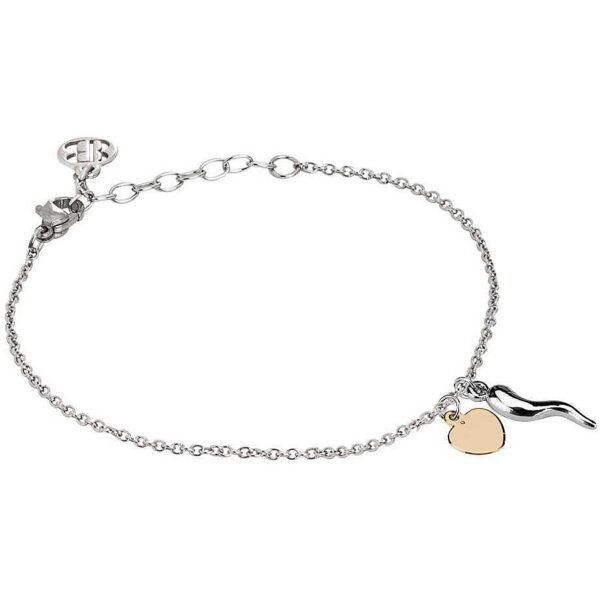 Bracciale Donna Mya Boccadamo In Acciaio Rodiato Con Charm A Cornetto E Cuoricino Placcato Oro Rosa