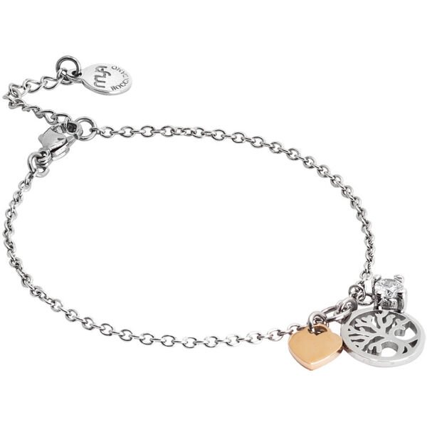 Bracciale Donna Mya Boccadamo In Acciaio Rodiato Con Charm A Albero Della Vita E Cuoricino Placcato Oro Rosa E Zircone 3 - Verre Gioielli Bracciale Donna Mya Boccadamo In Acciaio Rodiato Con Charm A Albero Della Vita E Cuoricino Placcato Oro Rosa E Zircone