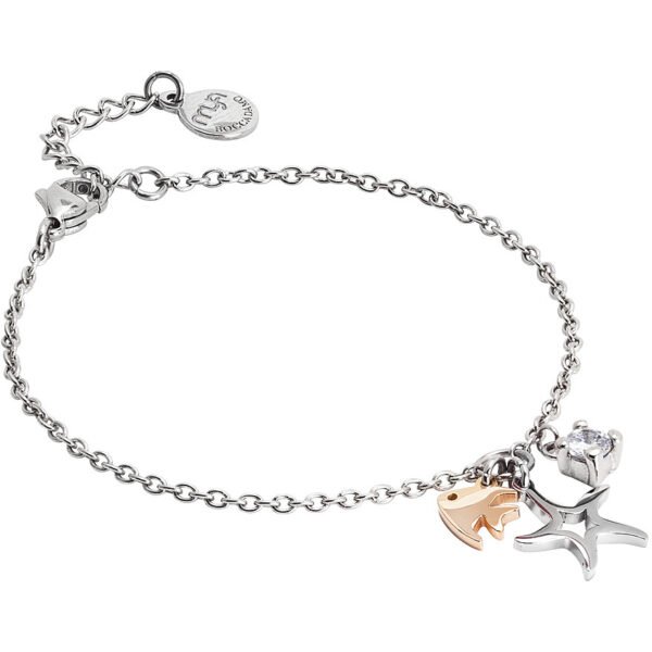Bracciale Donna Mya Boccadamo In Acciaio Rodiato Con Charm A Stella Marina E Pesciolino Placcato Oro Rosa E Zircone 3 - Verre Gioielli Bracciale Donna Mya Boccadamo In Acciaio Rodiato Con Charm A Stella Marina E Pesciolino Placcato Oro Rosa E Zircone