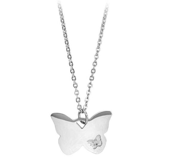 Collana Donna Mya Boccadamo In Acciaio Rodiato Con Pendente A Farfalla E Zircone Nero