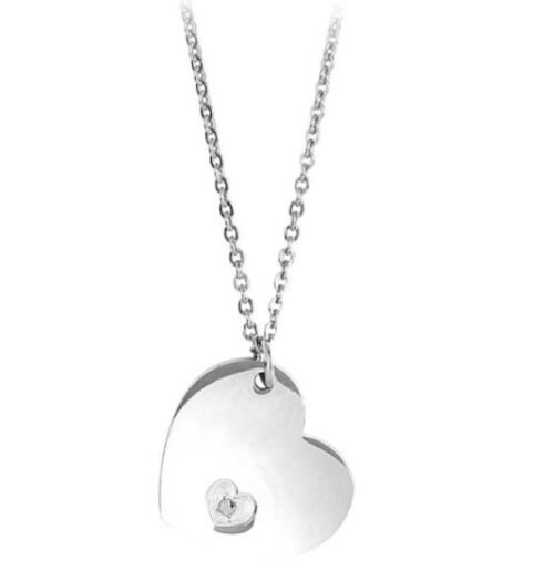Collana Donna Mya Boccadamo In Acciaio Rodiato Con Pendente A Cuore E Zircone Nero
