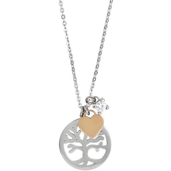 Collana Donna Mya Boccadamo In Acciaio Rodiato Con Charm A Albero Della Vita E Cuoricino Placcato Oro Rosa