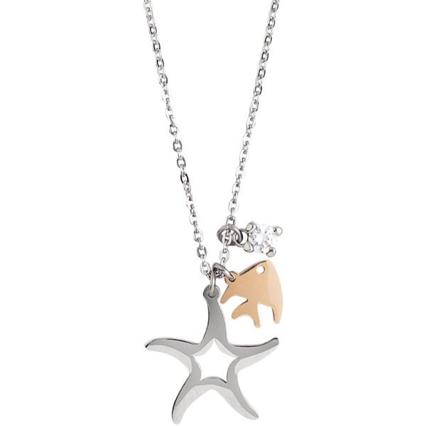 Collana Donna Mya Boccadamo In Acciaio Rodiato Con Charm A Stella Marina E Pesce Placcato Oro Rosa 3 - Verre Gioielli Collana Donna Mya Boccadamo In Acciaio Rodiato Con Charm A Stella Marina E Pesce Placcato Oro Rosa