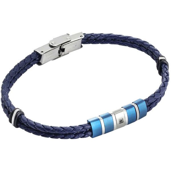Bracciale Boccadamo Uomo Man In Similpelle Blu Con Piastrina Centrale E Inserto Centrale In Pvd Con Zircone 3 - Verre Gioielli Bracciale Boccadamo Uomo Man In Similpelle Blu Con Piastrina Centrale E Inserto Centrale In Pvd Con Zircone