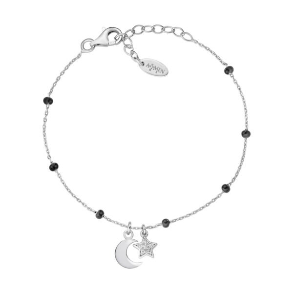 Bracciale Donna Amen In Argento 925 E Zirconi Con Ciondoli A Luna E Stella