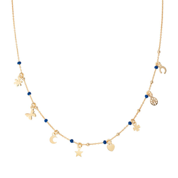 Collana Donna Amen In Argento 925 Dorato Con Cristalli Blu E Multi Charm