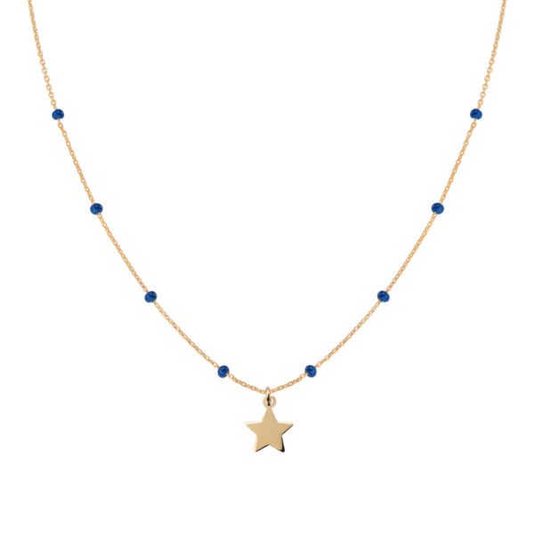 Collana Donna Amen In Argento 925 Dorato Con Cristalli Blu E Ciondolo A Stella 3 - Verre Gioielli Collana Donna Amen In Argento 925 Dorato Con Cristalli Blu E Ciondolo A Stella