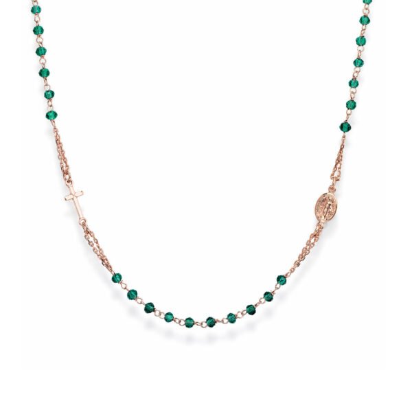 Collana Girocollo Donna Amen Rosario In Argento 925 Con Cristalli Verde E Croce 3 - Verre Gioielli Collana Girocollo Donna Amen Rosario In Argento 925 Con Cristalli Verde E Croce