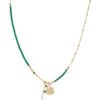 Collana Donna Amen In Argento 925 Dorato Con Cristalli Verdi E Perla Di Fiume
