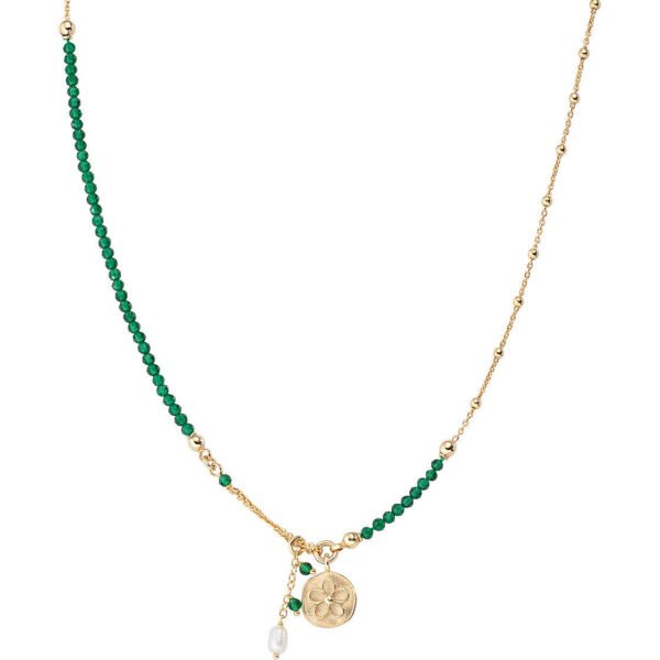 Collana Donna Amen In Argento 925 Dorato Con Cristalli Verdi E Perla Di Fiume 3 - Verre Gioielli Collana Donna Amen In Argento 925 Dorato Con Cristalli Verdi E Perla Di Fiume