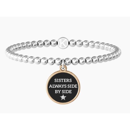 Bracciale Elastico Donna Kidult Con Sfere In Acciaio E Ciondolo Con Cristallo