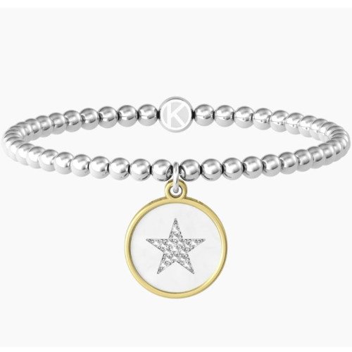 Bracciale Elastico Donna Kidult Con Sfere In Accaio E Ciondolo Satinato 3 - Verre Gioielli Bracciale Elastico Donna Kidult Con Sfere In Accaio E Ciondolo Satinato