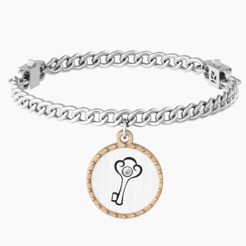 Bracciale Donna Kidult In Acciaio E Pvd E Ciondolo Satinato A Cuore Con Cristallo 3 - Verre Gioielli Bracciale Donna Kidult In Acciaio E Pvd E Ciondolo Satinato A Cuore Con Cristallo