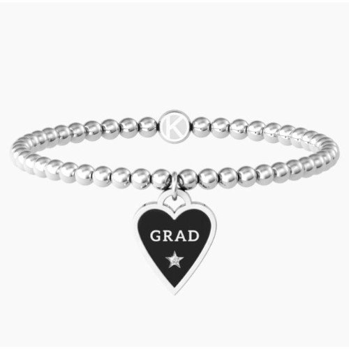 Bracciale Donna Kidult Elastico Con Sfere In Acciaio E Ciondolo A Cuore Con Cristallo