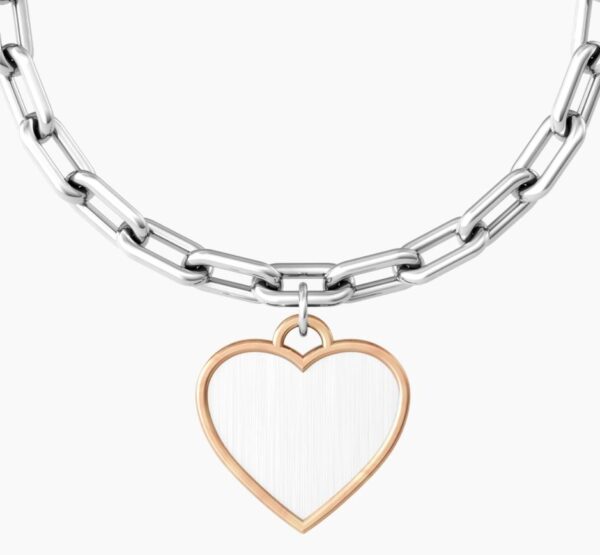 Bracciale Donna Kidult In Acciaio E Pvd E Ciondolo Satinato A Cuore Con Cristallo 3 Verre Gioielli - l'istituzione del gioiello