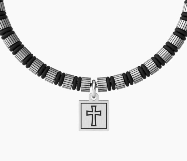 Bracciale Uomo Kidult Faith In Acciaio E Ciondolo Satinato Nero 1 Verre Gioielli - l'istituzione del gioiello