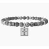 Bracciale Uomo Kidult Elastico Con Cilindri E Anelli In Agata Grigia E Ciondolo Quadrato