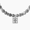 Bracciale Uomo Kidult Elastico Con Cilindri E Anelli In Agata Grigia E Ciondolo Quadrato 2 Verre Gioielli - l'istituzione del gioiello