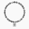 Bracciale Uomo Kidult Elastico Con Cilindri E Anelli In Agata Grigia E Ciondolo Quadrato 4 Verre Gioielli - l'istituzione del gioiello