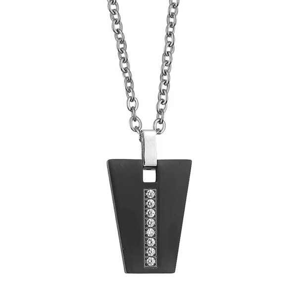 Collana Uomo Boccadamo Man In Acciaio Con Pendente Nero E Zirconi Bianchi