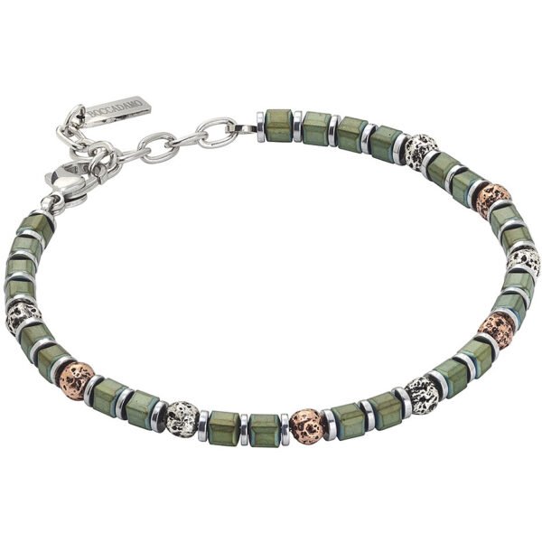 Bracciale Uomo Boccadamo Man In Acciaio Con Ematite Verde E Pietra Lavica