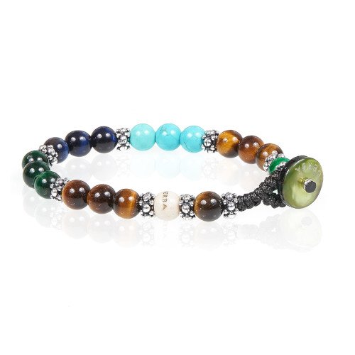 Bracciale Unisex Gerba Lab Con Occhio Di Tigre Multicolor Madreperla E Turchese 3 - Verre Gioielli Bracciale Unisex Gerba Lab Con Occhio Di Tigre Multicolor Madreperla E Turchese