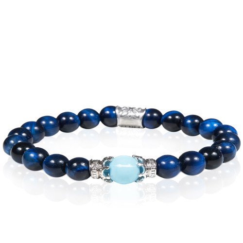 Bracciale Unisex Gerba Lab Con Occhio Di Tigre Blu E Murrina Turchese 3 - Verre Gioielli Bracciale Unisex Gerba Lab Con Occhio Di Tigre Blu E Murrina Turchese