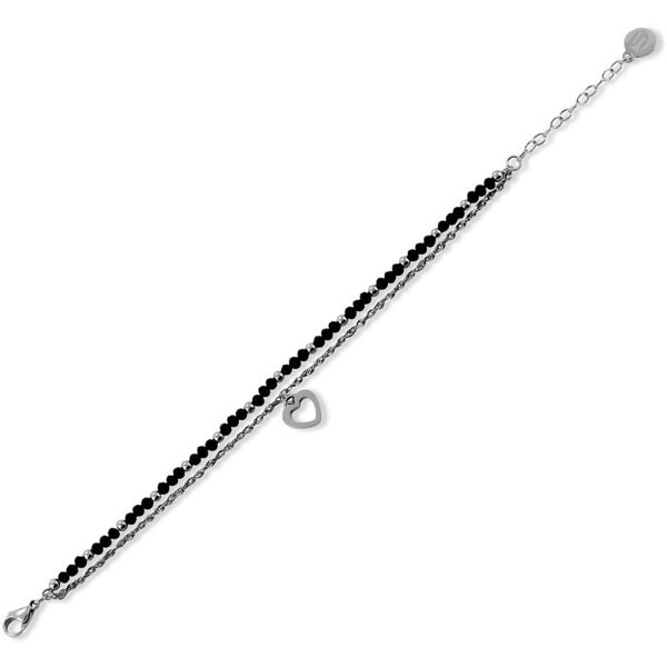 Bracciale Donna Mya Boccadamo Doppio Filo Con Cristalli Neri E Cuore Pendente
