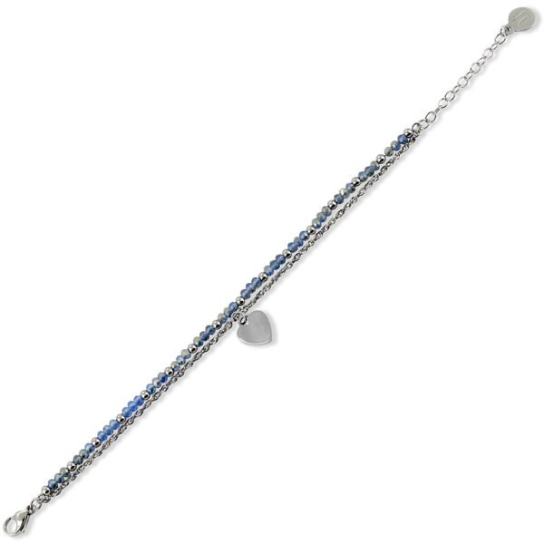 Bracciale Donna Mya Boccadamo Doppio Filo In Acciaio E Cristalli Blu Con Cuore Pendente