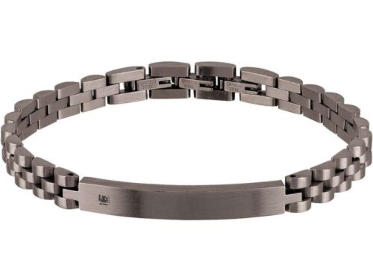 Bracciale Uomo Breil Black Diamond - Acciaio Specchiato, Con Diamante Nero, Chiusura A Moschettone, Regolabile