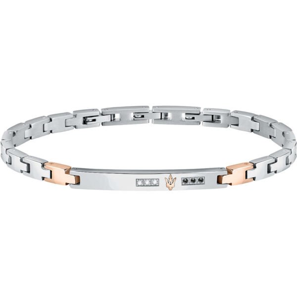 Bracciale Uomo Maserati In Acciaio Rosato Con Zirconi Neri E Bianchi 3 - Verre Gioielli Bracciale Uomo Maserati In Acciaio Rosato Con Zirconi Neri E Bianchi