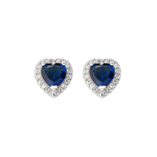 Orecchini Donna Amen In Argento 925 A Cuore Con Zirconi Bianchi E Blu