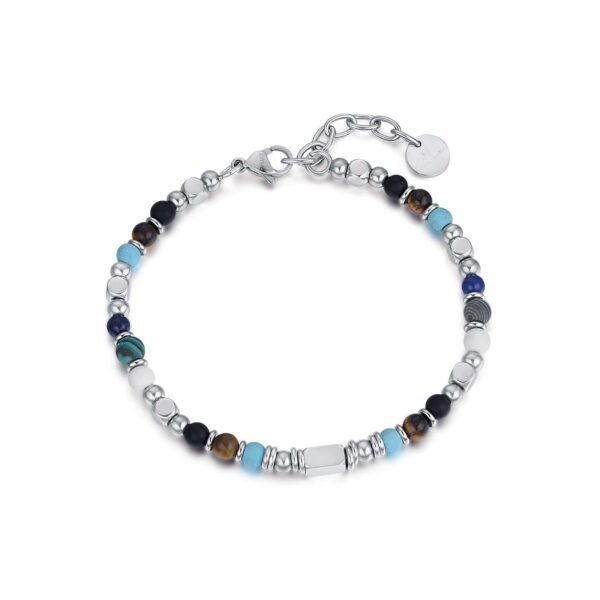 Bracciale Uomo Luca Barra In Acciaio Con Pietre Multicolor