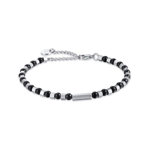 Bracciale Uomo Luca Barra In Acciaio Con Perle Di Pietre Nere