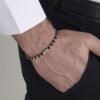 Bracciale Uomo Luca Barra In Acciaio Con Perle Di Pietre Nere 2 Verre Gioielli - l'istituzione del gioiello