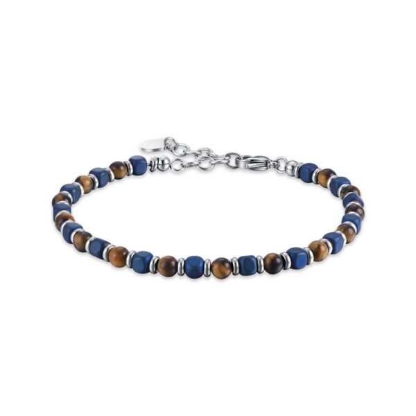 Bracciale Uomo Luca Barra In Acciaio Con Pietre Occhio Di Tigre E Blu 3 - Verre Gioielli Bracciale Uomo Luca Barra In Acciaio Con Pietre Occhio Di Tigre E Blu