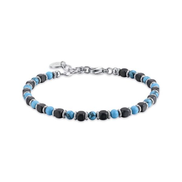 Bracciale Uomo Luca Barra In Acciaio Con Pietre Turchesi E Nere