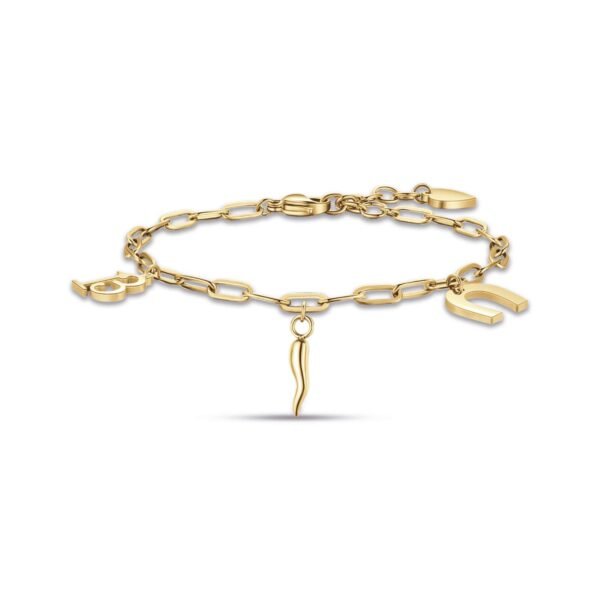 Bracciale Donna Luca Barra In Acciaio Dorato Con Cornetto E Ferro Di Cavallo 3 - Verre Gioielli Bracciale Donna Luca Barra In Acciaio Dorato Con Cornetto E Ferro Di Cavallo