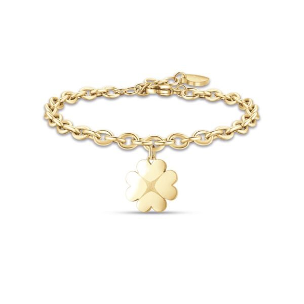 Bracciale Donna Luca Barra In Acciaio Dorato Con Quadrifoglio