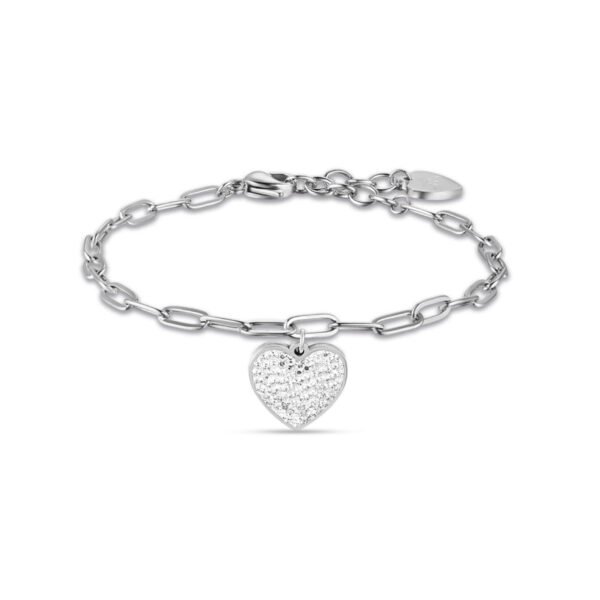 Bracciale Donna Luca Barra In Acciaio Con Cuore E Cristalli Bianchi