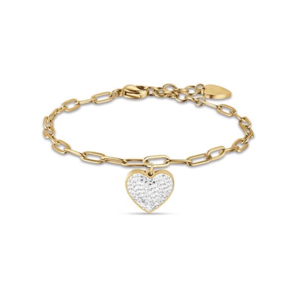 Bracciale Donna Luca Barra In Acciaio Dorato Con Cuore E Cristalli Bianchi 3 - Verre Gioielli Bracciale Donna Luca Barra In Acciaio Dorato Con Cuore E Cristalli Bianchi