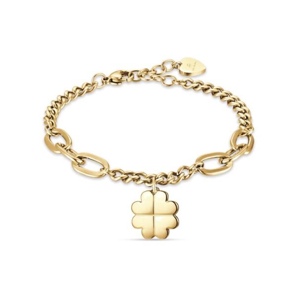 Bracciale Donna Luca Barra In Acciaio Dorato Con Quadrifoglio 3 - Verre Gioielli Bracciale Donna Luca Barra In Acciaio Dorato Con Quadrifoglio