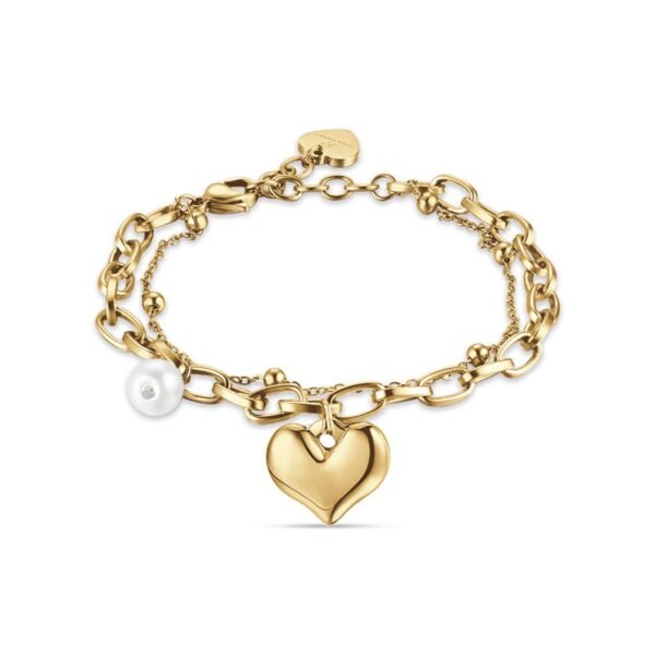 Bracciale Donna Luca Barra In Acciaio Dorato Con Cuore E Perla Bianca 3 - Verre Gioielli Bracciale Donna Luca Barra In Acciaio Dorato Con Cuore E Perla Bianca