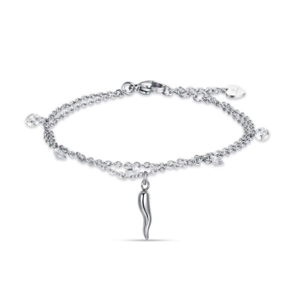 Bracciale Donna Luca Barra In Acciaio Con Cornetto E Cristalli Bianchi