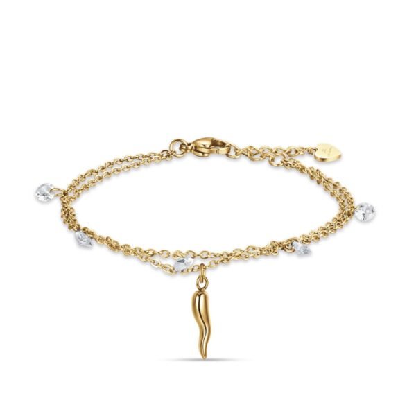 Bracciale Donna Luca Barra In Acciaio Dorato Con Cornetto E Cristalli Bianchi