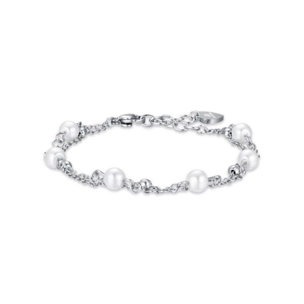Bracciale Donna Luca Barra In Acciaio Con Perle Bianche 3 - Verre Gioielli Bracciale Donna Luca Barra In Acciaio Con Perle Bianche