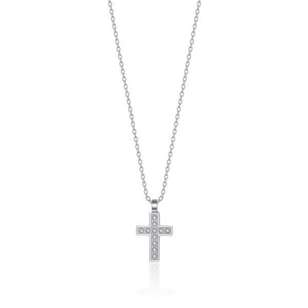Collana Uomo Luca Barra In Acciaio Con Croce Pendente E Cristalli Bianchi 3 - Verre Gioielli Collana Uomo Luca Barra In Acciaio Con Croce Pendente E Cristalli Bianchi