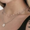 Collana Donna Luca Barra In Acciaio Con Quadrifoglio Pendente E Perle Bianche A Doppia Catena 3 Verre Gioielli - l'istituzione del gioiello